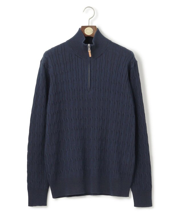 J.PRESS MEN ギマコットン ケーブルハーフジップ ニット ネイビー系