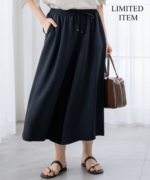 23区 L 【Lサイズ限定/吸水速乾/UVカット/接触冷感/】ストレッチジョーゼット ガウチョパンツ ブラック系