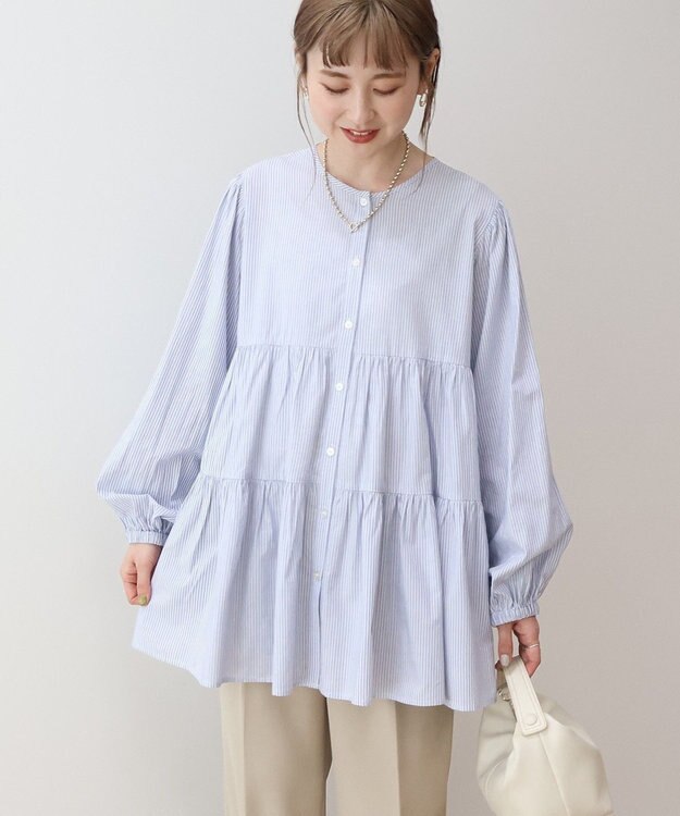 AMERICAN HOLIC 【先行予約】【WEB限定】ティアードギャザーブラウス Stripe