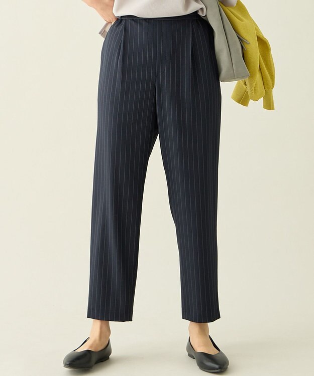 ANY L 【ウエストゴム】イージーテーパードパンツ ネイビーストライプ