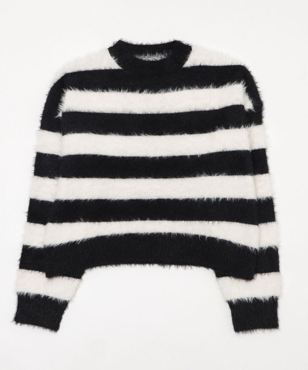 WEGO シャギーニットプルオーバー ホワイトボーダー