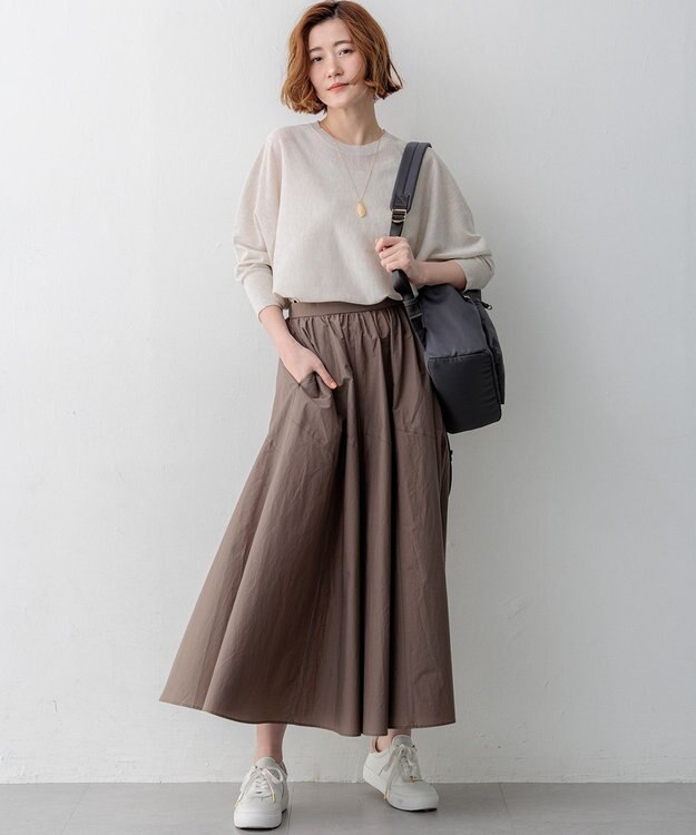 23区 L 【先行予約】ナイロンコットンタフタ フレアスカート モカ系
