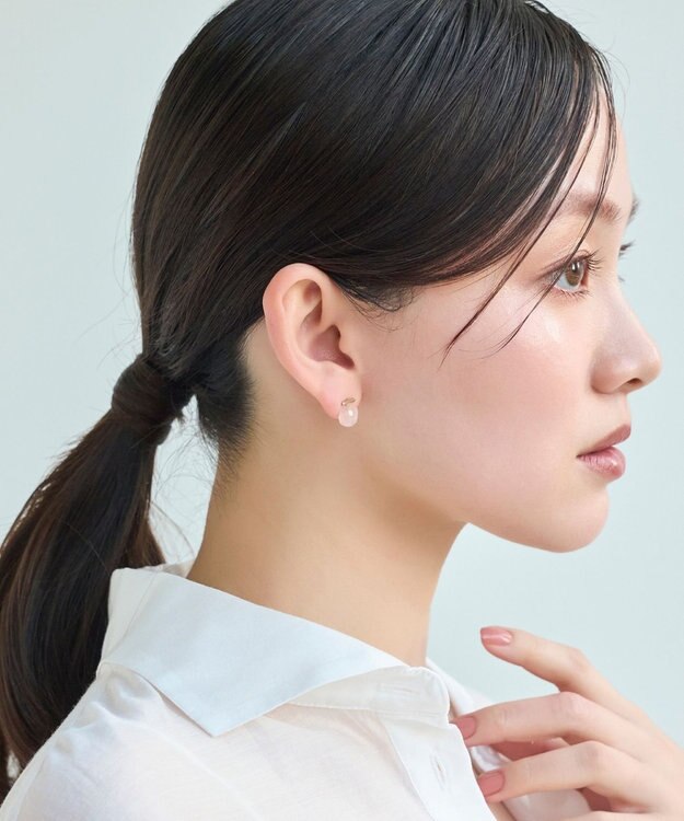 金属アレルギー対応】パワーストーンバーピアス ローズクォーツ/天然石