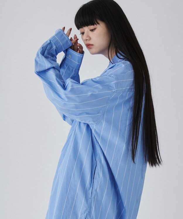 WEGO ストライプロングシャツ ブルーストライプ