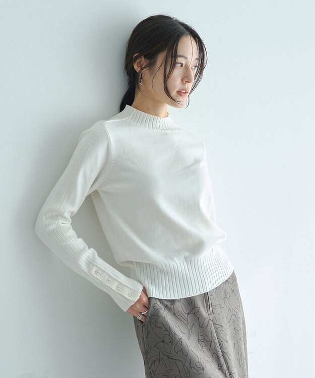 YECCA VECCA 袖口釦リブMIXニット Ivory