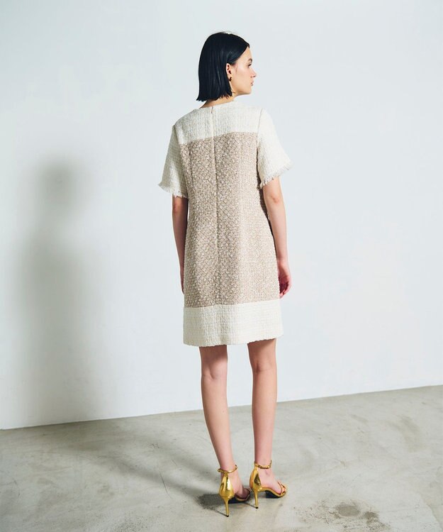 GRACE CONTINENTAL ツイードコンビミニワンピース ベージュ