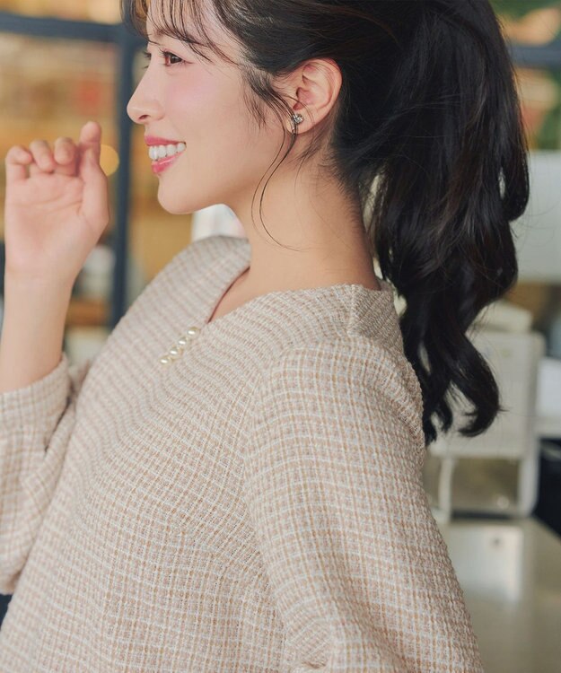 Tiaclasse ツイードコンビフレアチュニック ベージュ