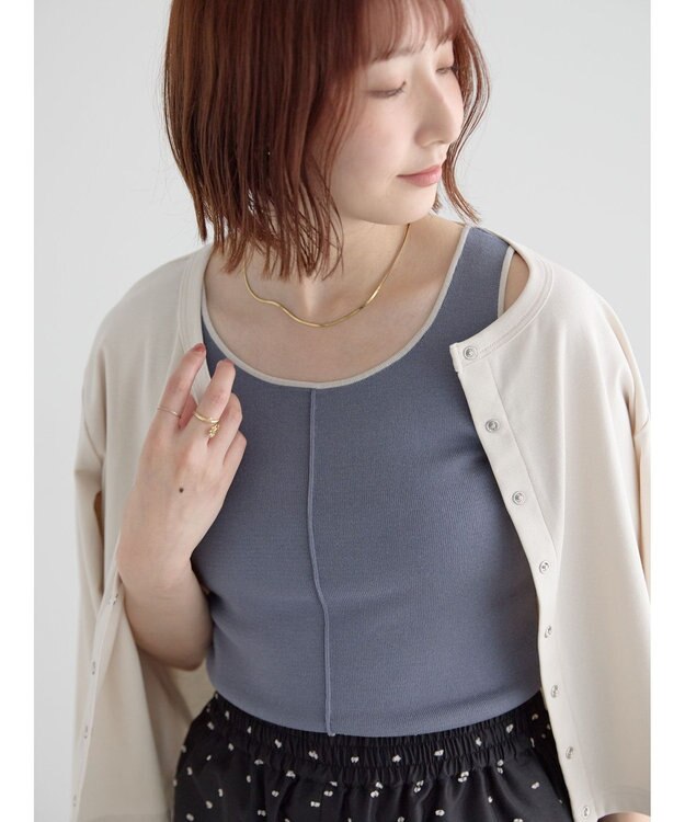 Te chichi 【接触冷感/マシンウォッシャブル】バイカラー2WAYニットタンクトップ チャコールグレー