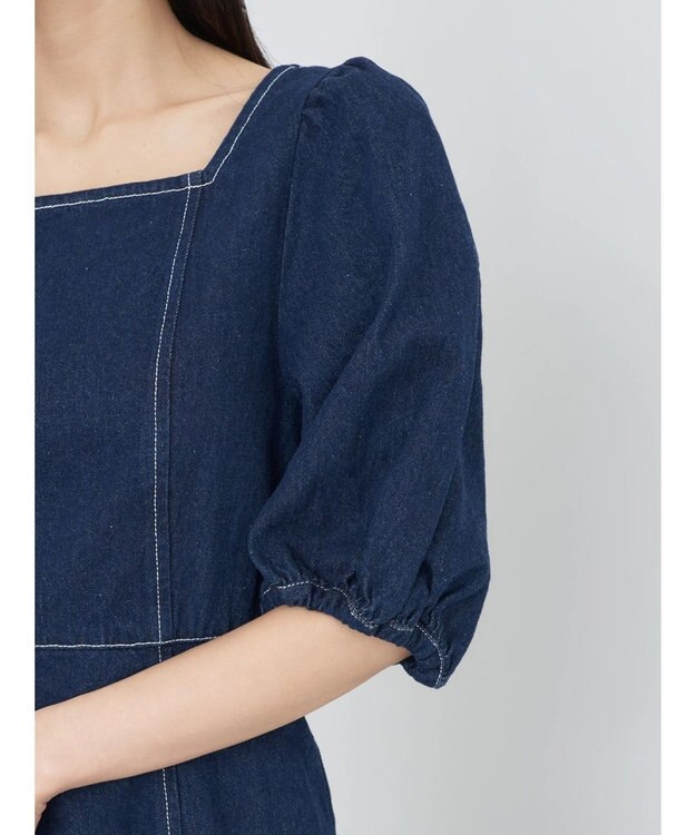 earth music&ecology スクエアネックデニムワンピース Dark Indigo