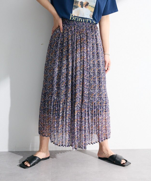 Green Parks マジョリカプリーツ柄スカート Navy