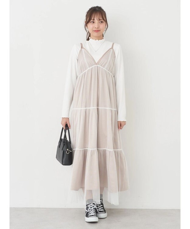 earth music&ecology ＳＥＴ２点ティアードペチドレス＋チュールワンピース White