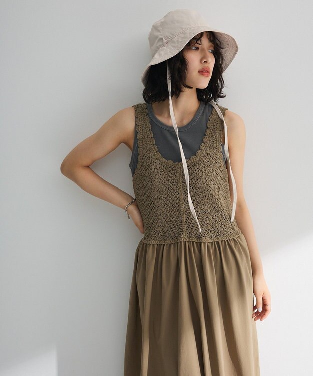Green Parks ・ＳＵＧＡＲ　ＳＰＯＯＮ　クロシェキリカエワンピース Gray Beige