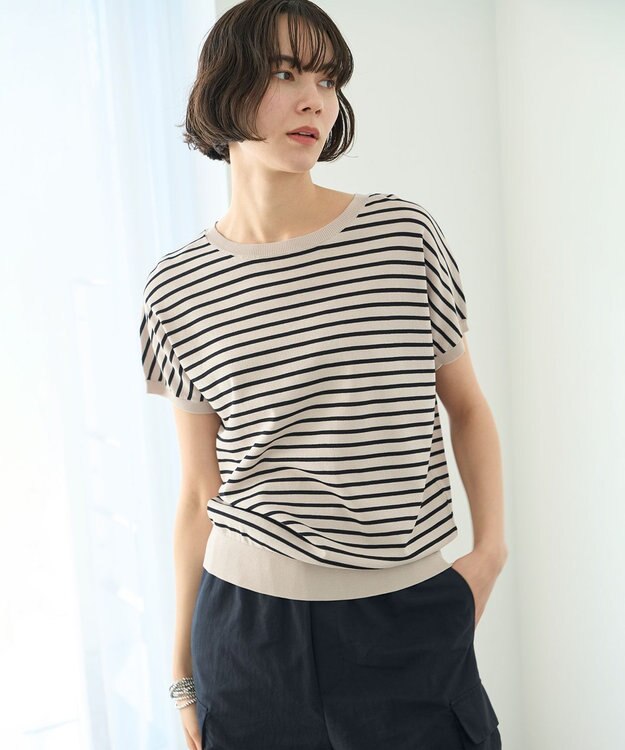 UNFILO スゴ機能 コンパクトニットT グレージュ×ブラック