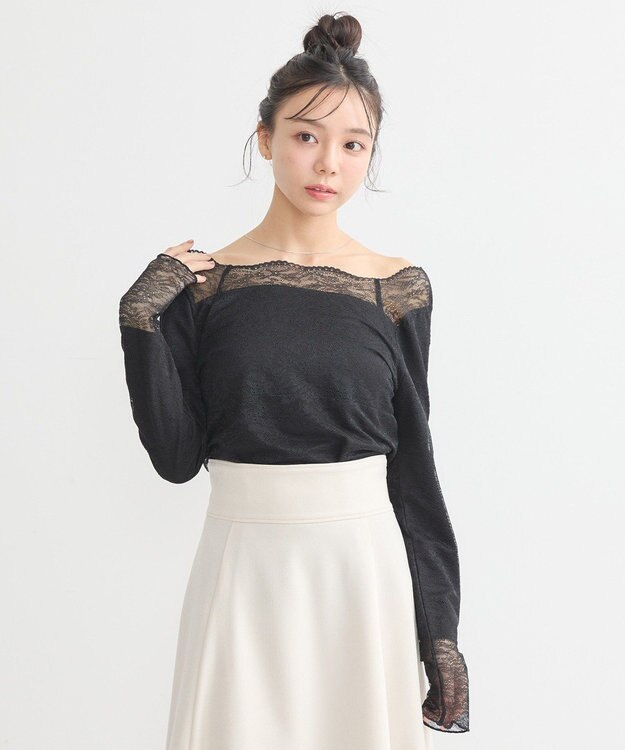 earth music&ecology あったか２ｗａｙレースプルオーバー Black