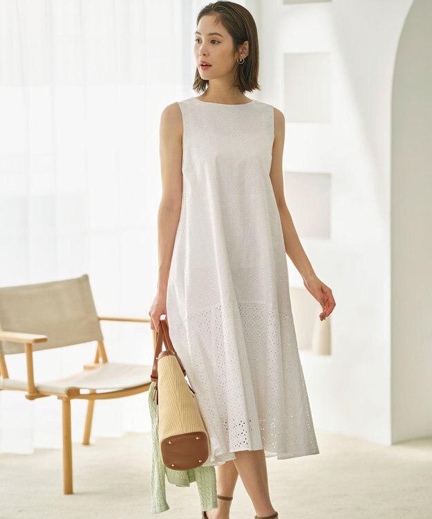 組曲 S 【WEB限定】エンブロイダリーレース ノースリーブワンピース アイボリー系