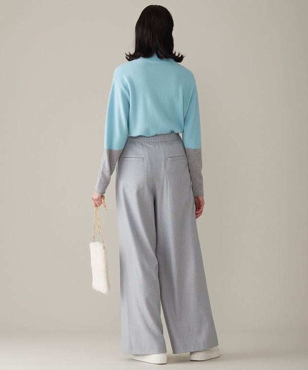 自由区 【洗える】セミウーステッドウールタートルネック ニット メンソール×ライトグレー