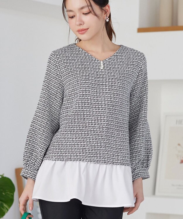 Tiaclasse ツイードコンビフレアチュニック ブラック