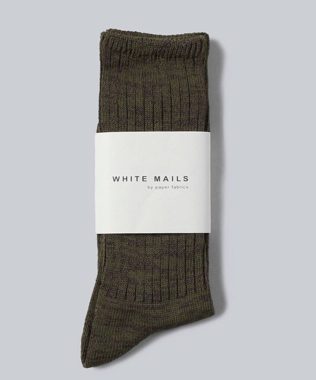 WHITE MAILS MIDDLE GAUGE PAPER ワイドリブソックス カーキ