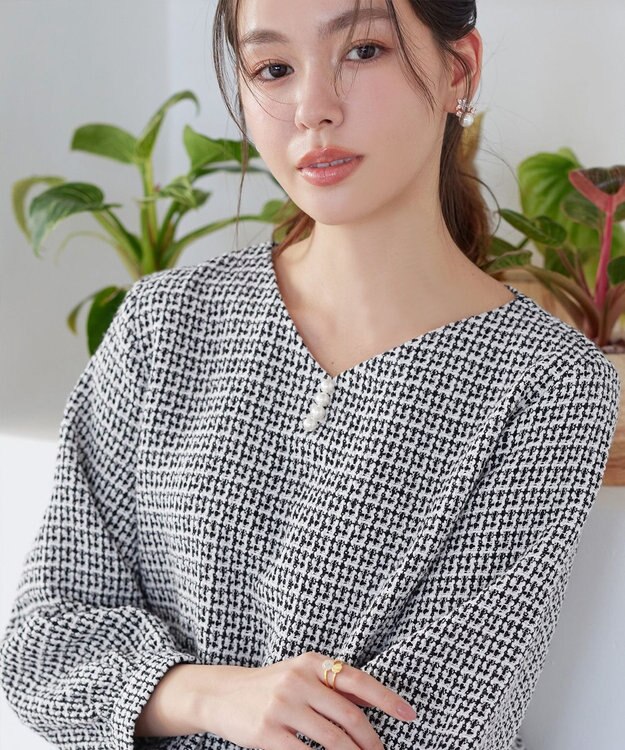 Tiaclasse ツイードコンビフレアチュニック ブラック