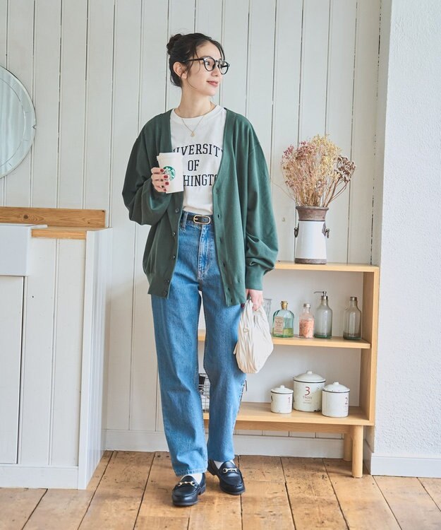 WEGO 【ユニセックス着用ITEM/MLサイズ展開】ドロップショルダーカーディガン ダークグリーン