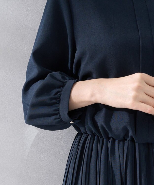 YECCA VECCA ジョーゼットプリーツワンピース Navy