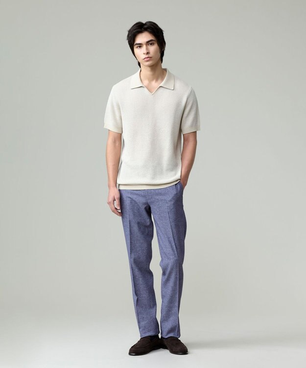 J.PRESS MEN 【ウォッシャブル可】コンフォートストレッチリネン スラックス ブルー系