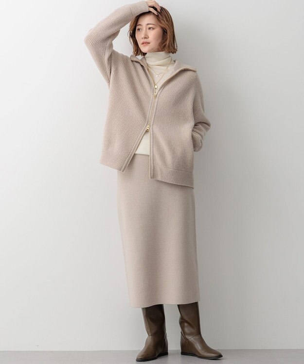 23区 S 【洗える】カシミヤブレンド ジップアップ ニットブルゾン ベージュ系
