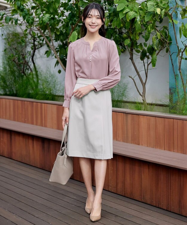 Tiaclasse 【洗える】スキッパー衿ボタンブラウス ピンク