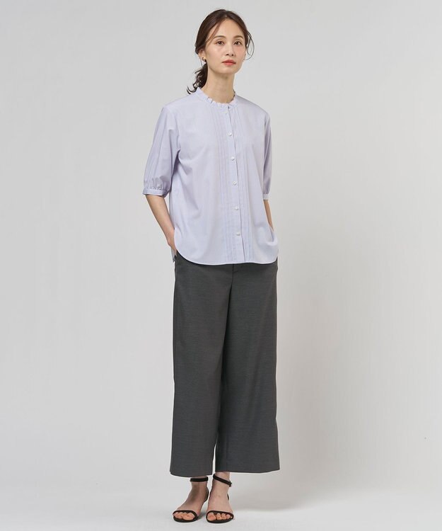 J.PRESS LADIES L FLAXASAオックス ワイド ストレート パンツ チャコール系