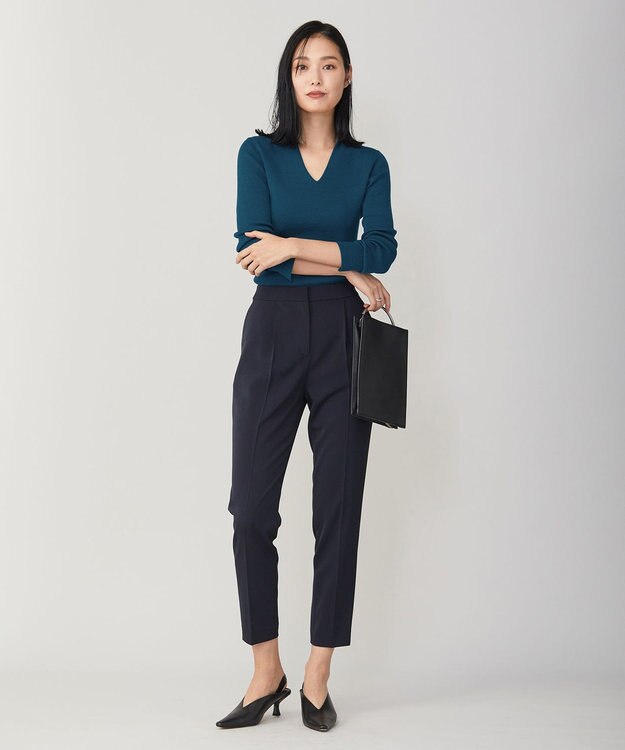 ICB 【洗える】エクストラファインメリノリブ Vネックニット マリンブルー系