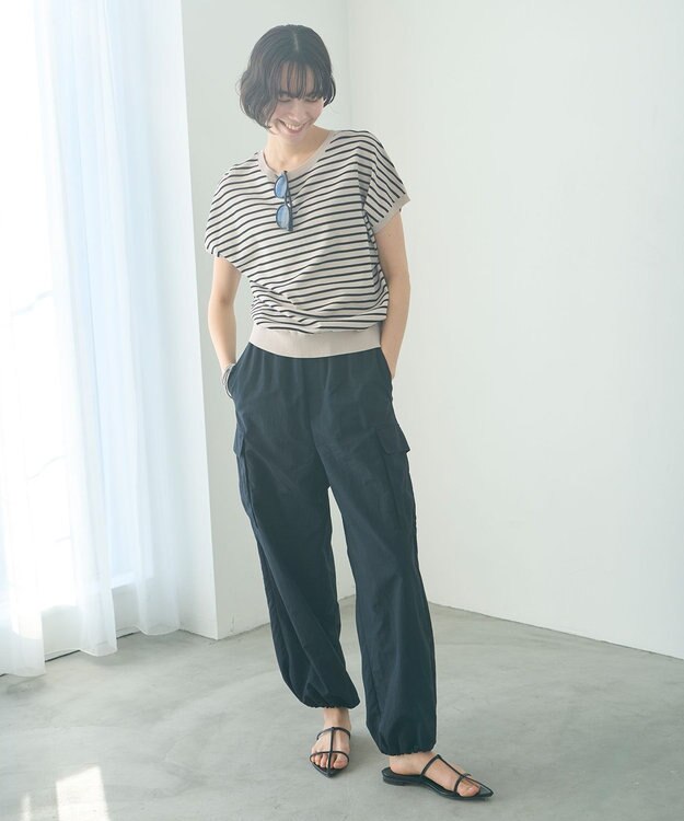 UNFILO スゴ機能 コンパクトニットT グレージュ×ブラック