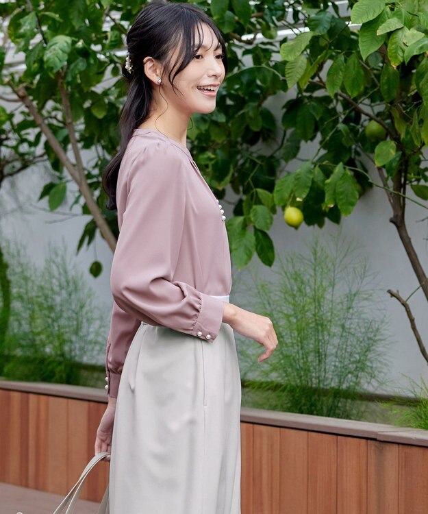 Tiaclasse 【洗える】スキッパー衿ボタンブラウス ピンク