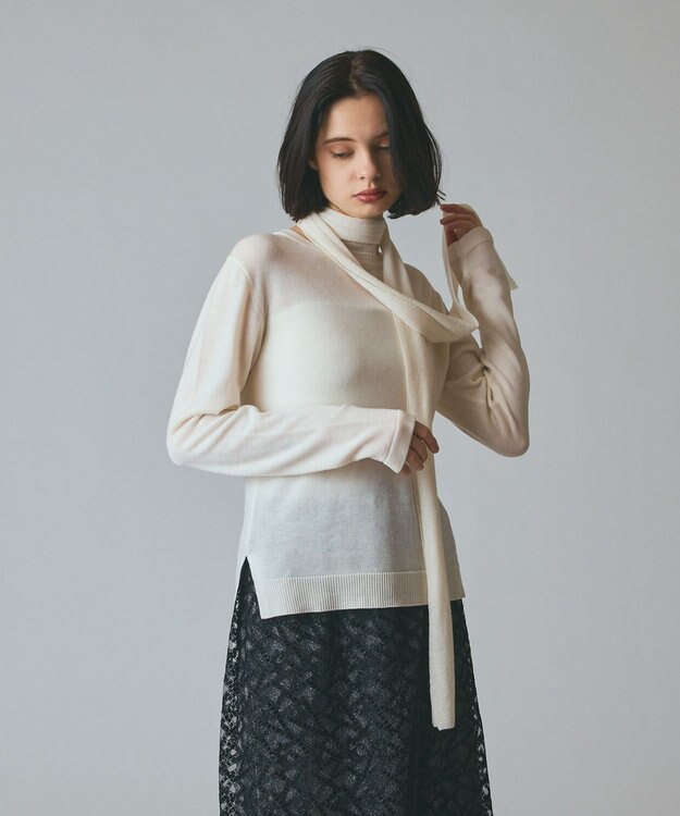 GRACE CONTINENTAL ボウ付ニットトップ ホワイト