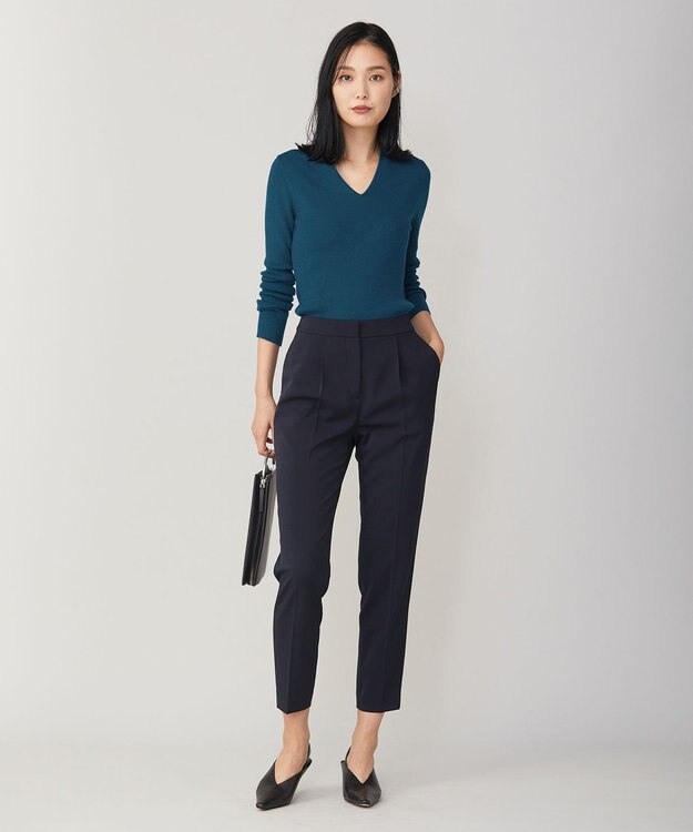 ICB 【洗える】エクストラファインメリノリブ Vネックニット マリンブルー系