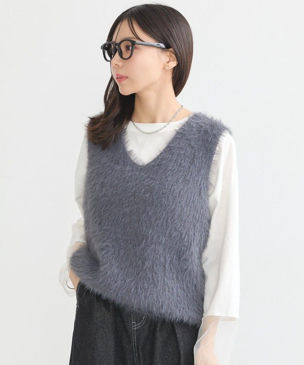 earth music&ecology シャギーベスト Light Gray