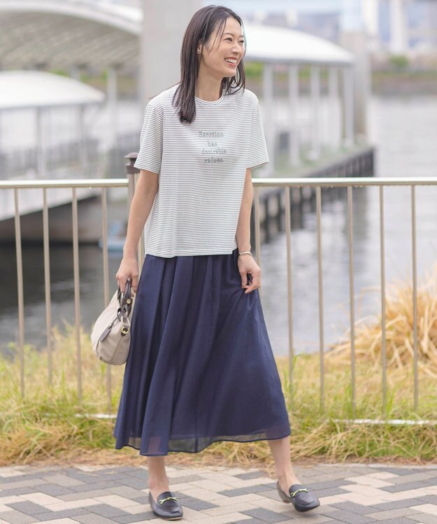 J.PRESS LADIES L 【洗える】ブライトスパンボイル スカート ネイビー系