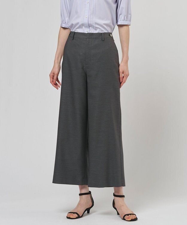 J.PRESS LADIES L FLAXASAオックス ワイド ストレート パンツ チャコール系