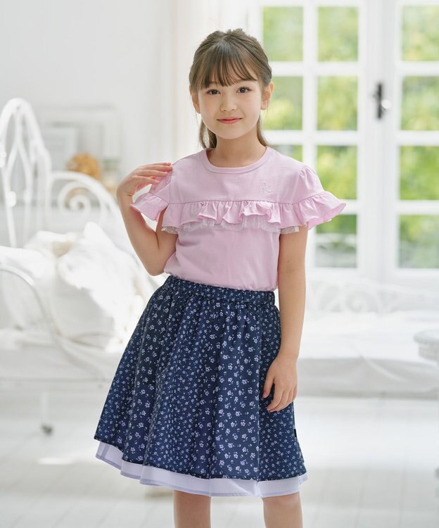 組曲 KIDS 【UVケア】【150-160㎝】フレアラッフル Tシャツ ピンク