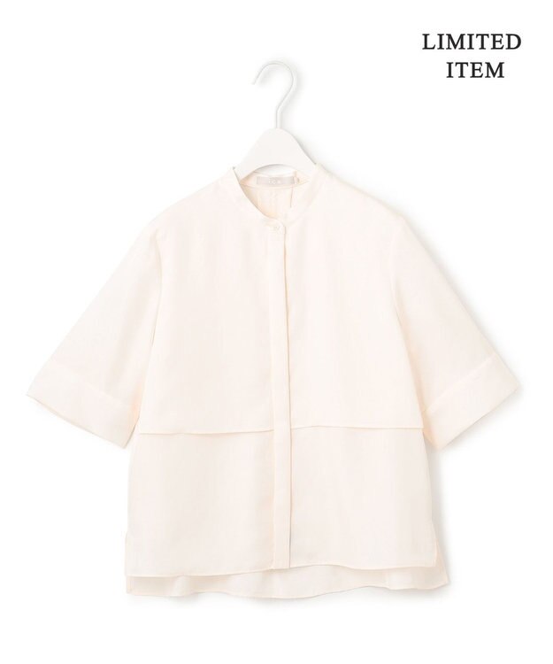 ICB 【WEB限定・洗える】 シルキーツイル クロップドシャツ オフホワイト系
