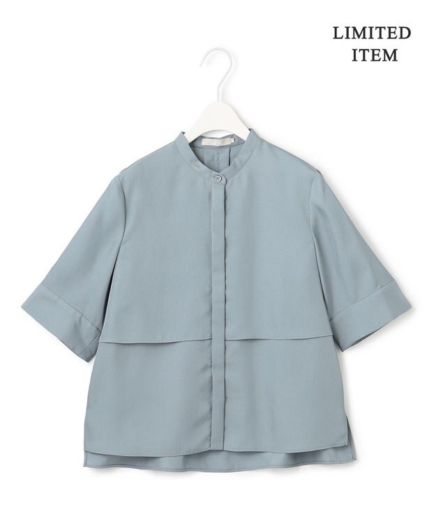 ICB L 【WEB限定・洗える】 シルキーツイル クロップドシャツ ブルー系