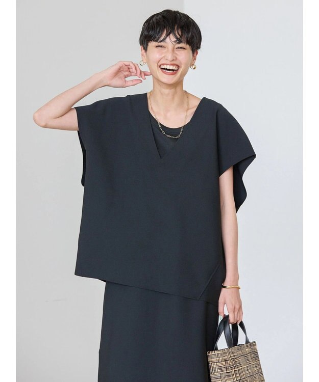 AMERICAN HOLIC クレープジョーゼットＶネックベスト Black