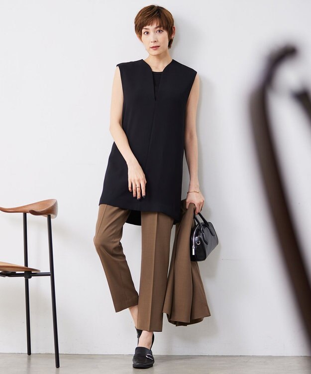 ICB L 【洗える】ウール2WAYストレッチ テーパードパンツ モカ系