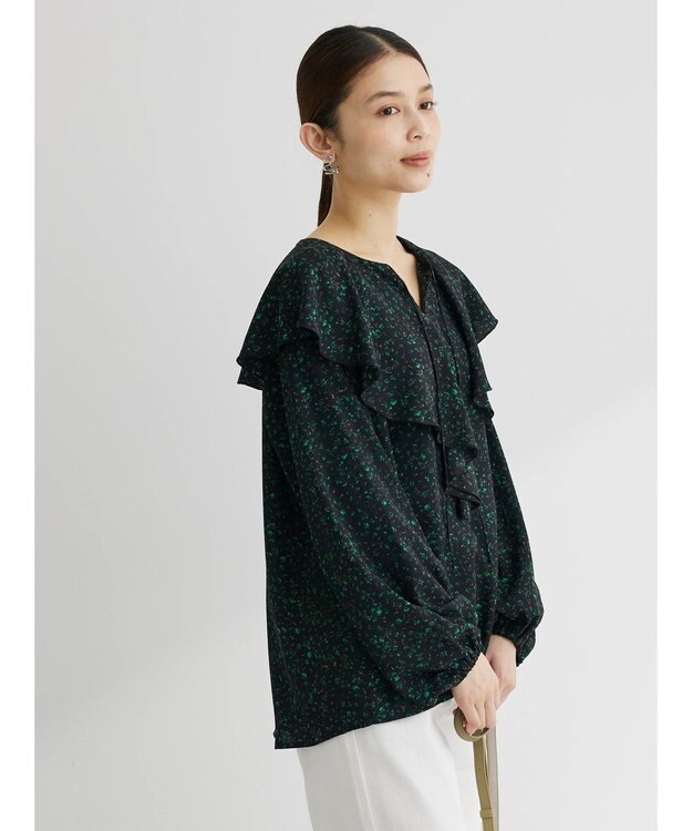 Green Parks 柄アソートラッフル衿ブラウス Flower