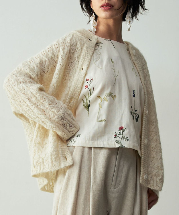 muuc アルパカモヘヤ模様編みカーディガン ホワイト