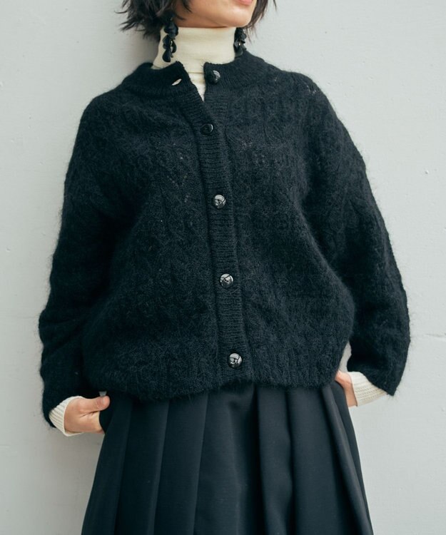 muuc アルパカモヘヤ模様編みカーディガン ブラック