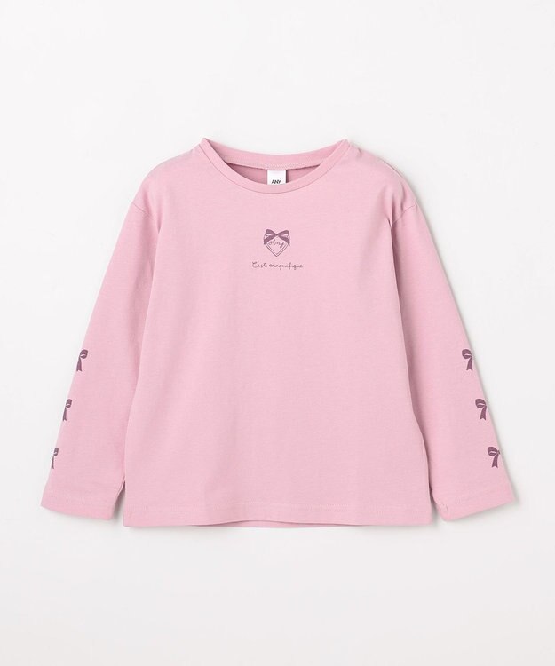ANY KIDS 【一部店舗/WEB限定】【綿100%】プリント 長袖Tシャツ ピンク×リボン