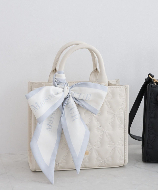 Maison de FLEUR スカーフ付きリボンキルティング2Wayスクエアトート Ivory