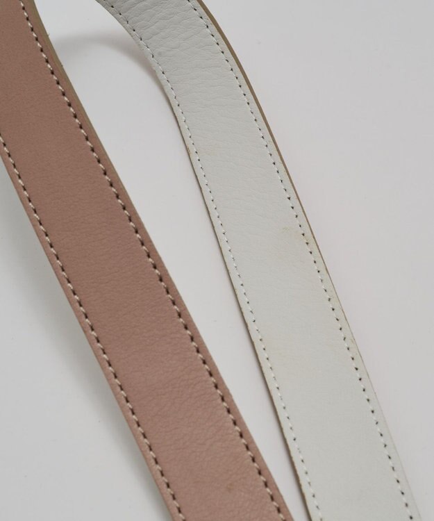 russet バイカラーレザーベルトフラットショルダーバッグ(SF-278) PinkBeige