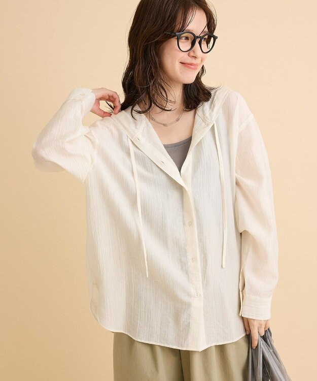 Green Parks シアーフードシャツ Ivory