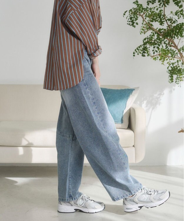 WEGO 【ANGIE VINTAGE】バレルレッグデニムパンツ ブルー